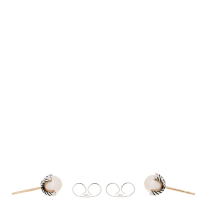 David Yurman Sterling Silver Diamond Pearl 6-6.5mm Cable Stud Earrings 3 of 4