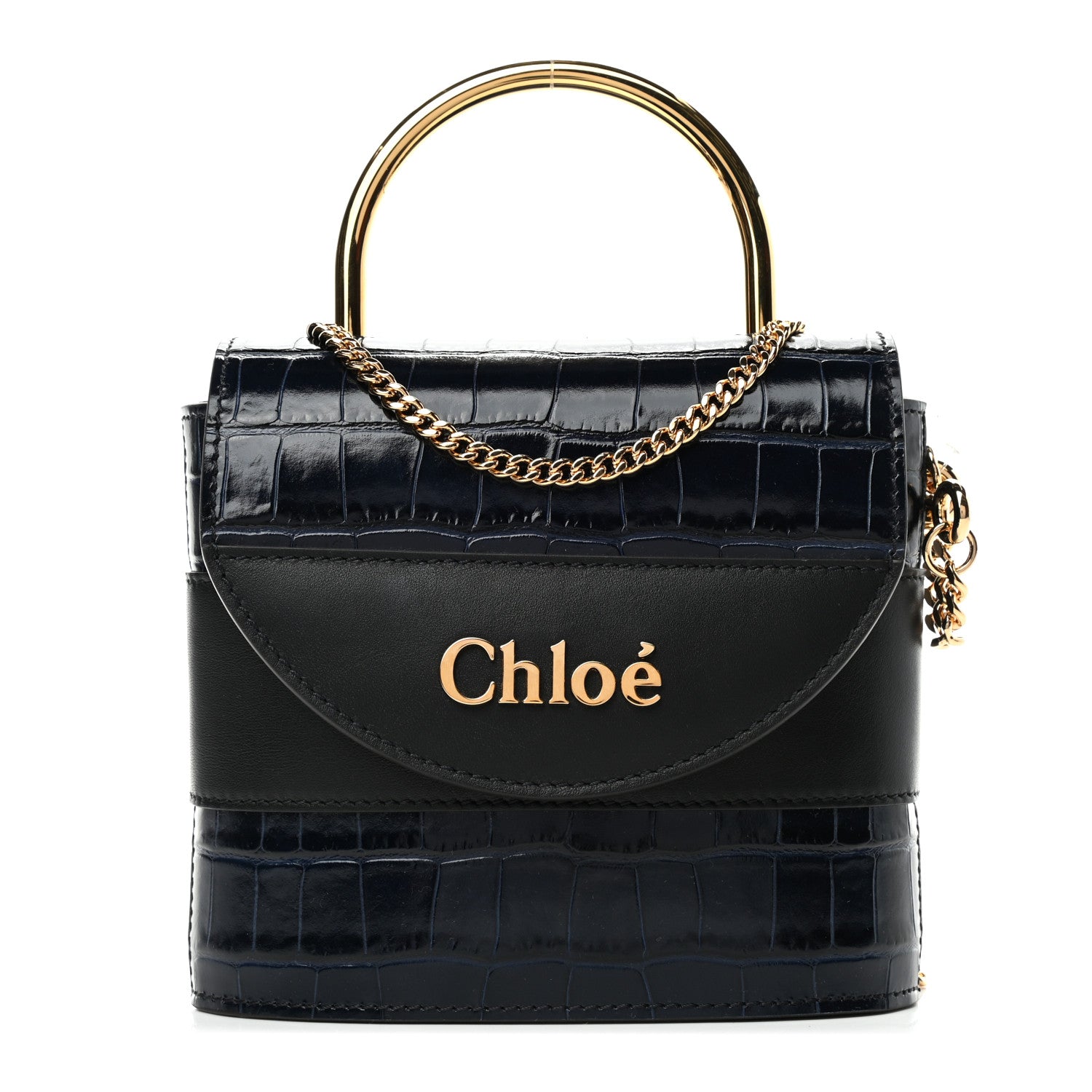 Chloe Calfskin Crocodile Embossed Small Aby Lock Full Blue 1 of 4