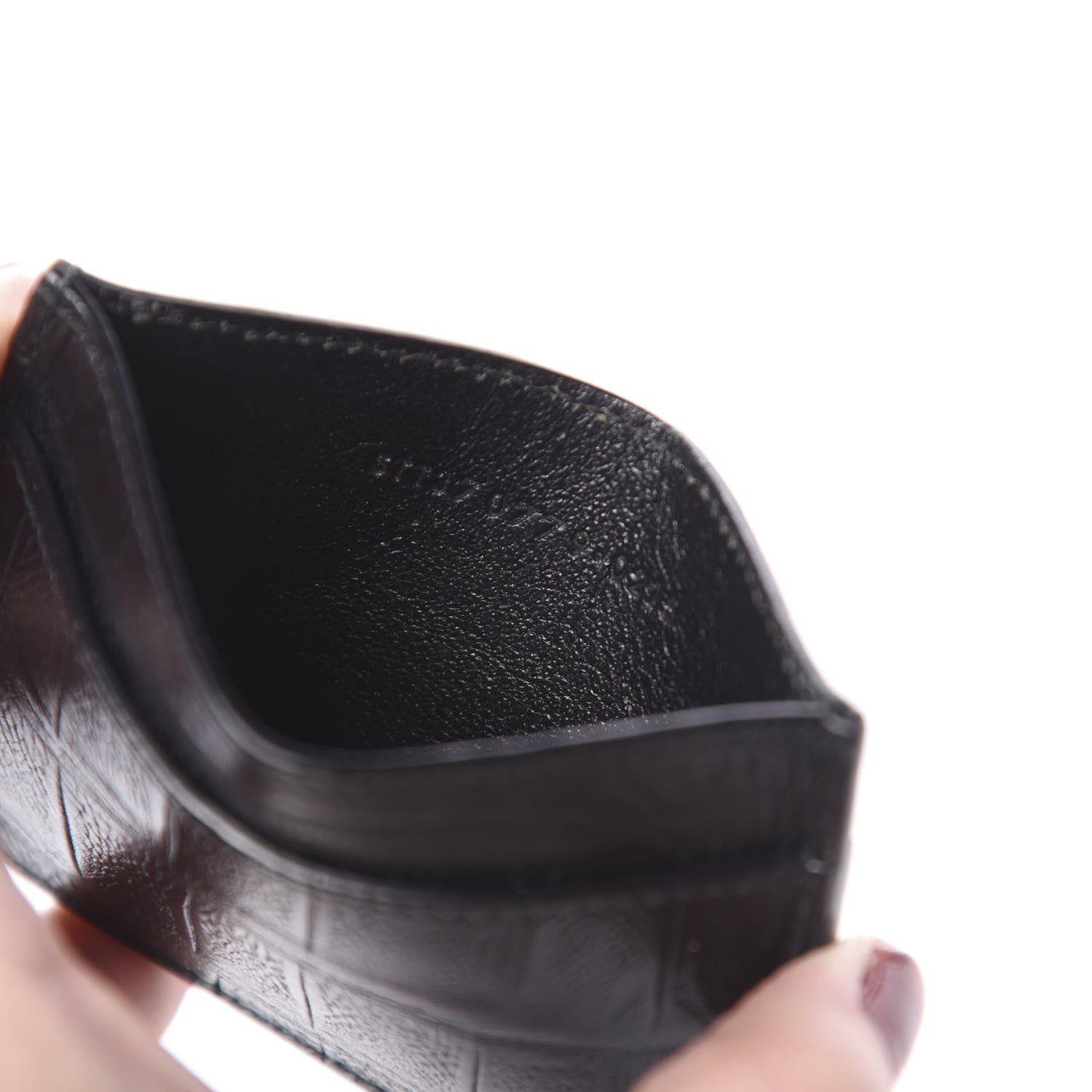 Saint Laurent Calfskin Crocodile Embossed Card Case Black 7 of 7