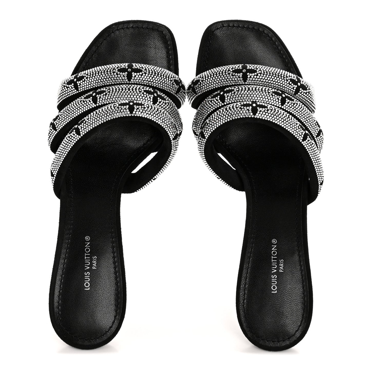 Monogram Crystal Velvet High Heel Mules 37 Black
