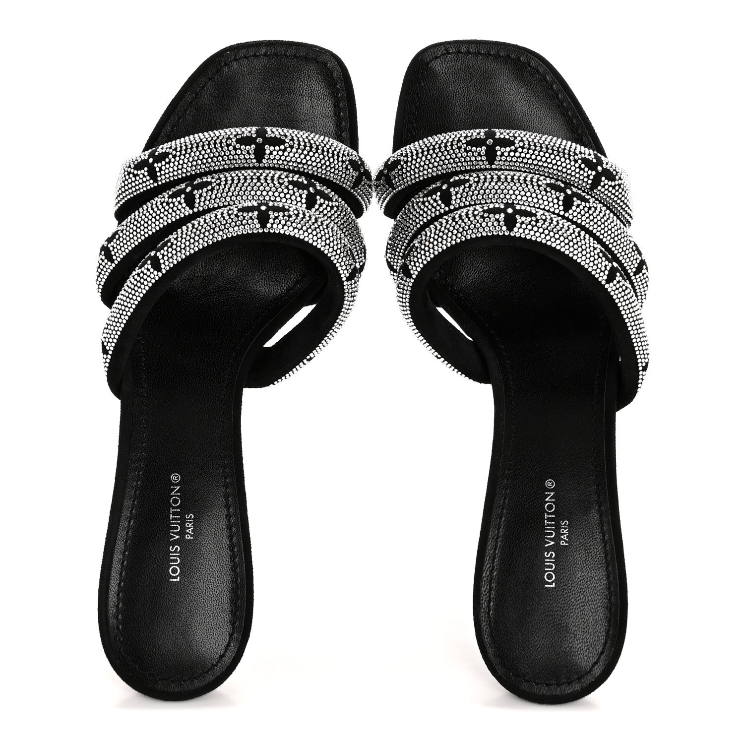Louis Vuitton Monogram Crystal Velvet High Heel Mules 37 Black 2 of 10