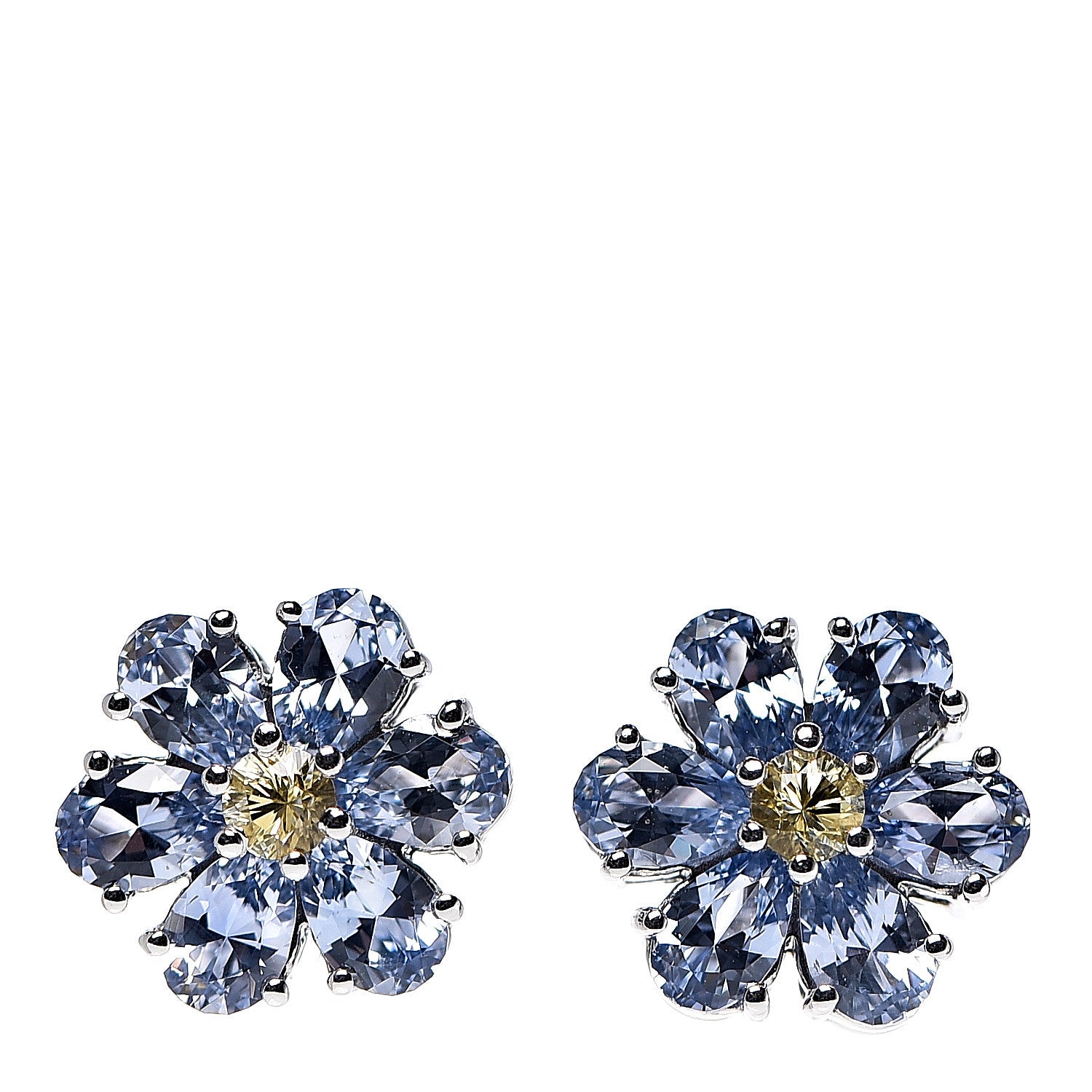 Tiffany Platinum Blue Yellow Sapphire Flower Earrings 1 of 5