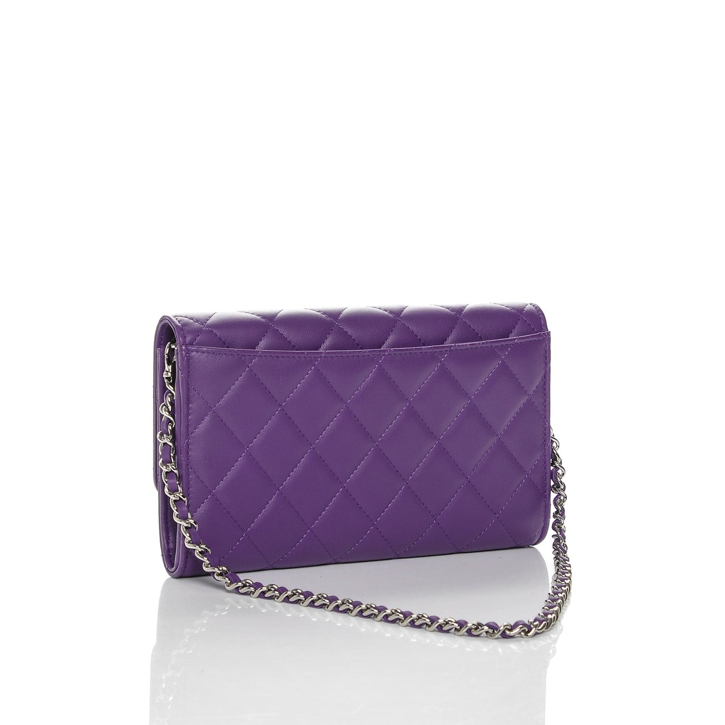 Lambskin Quilted Wallet on Removable Chain Purple
