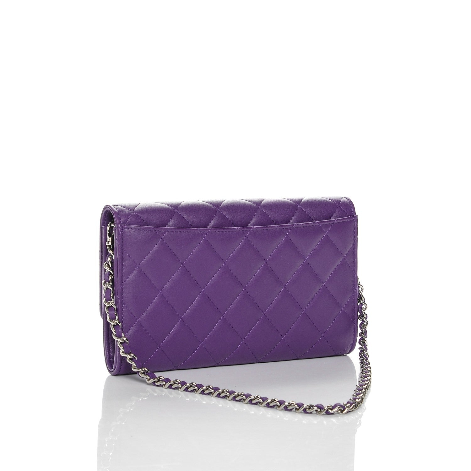 Chanel Lambskin Quilted Wallet on Removable Chain Purple 3 of 8