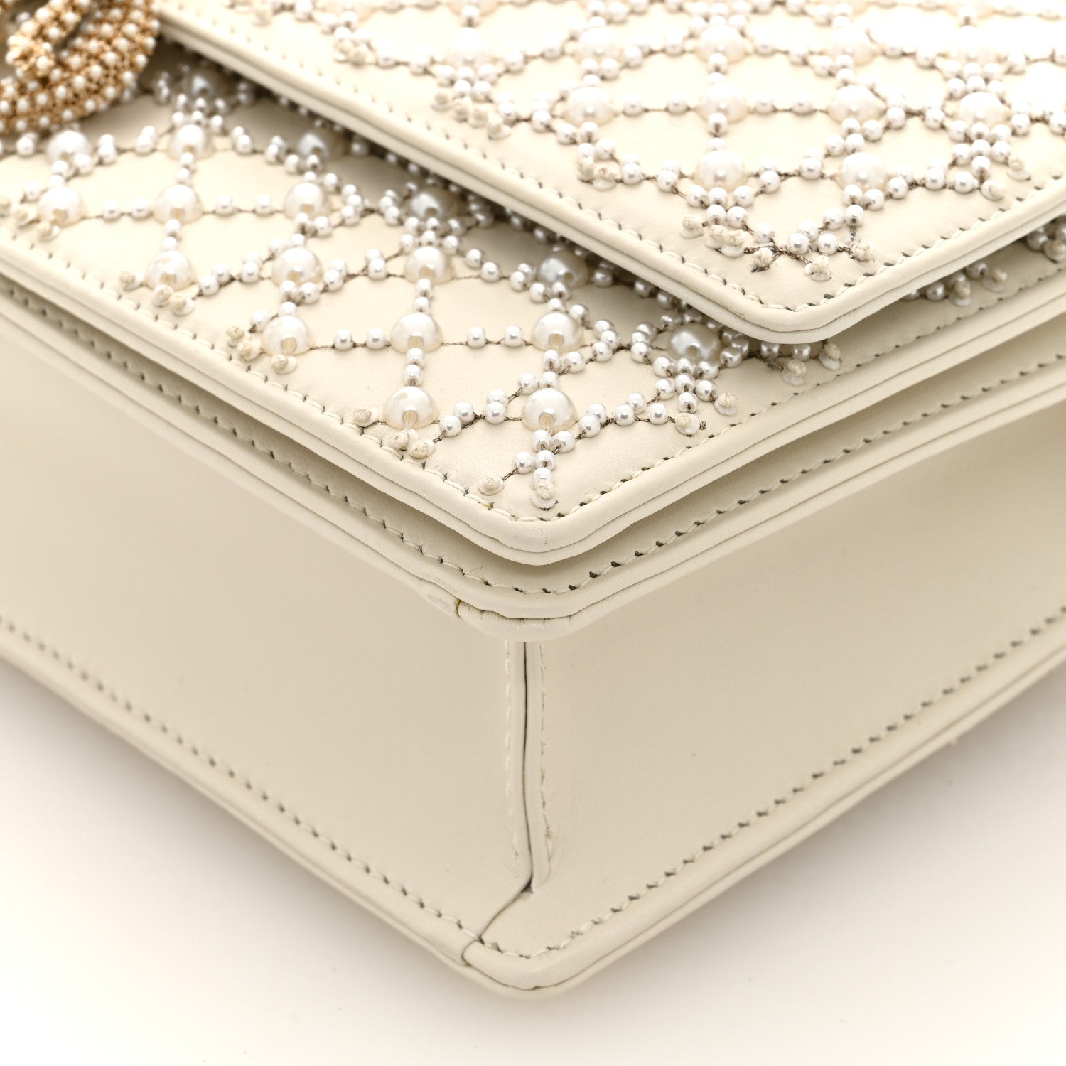Christian Dior Calfskin Pearl Cannage My Dior Top Handle Clutch Latte 9 of 9
