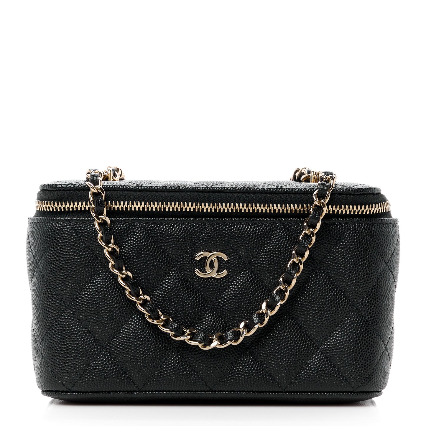 Caviar Quilted Small Vanity Case With Chain Black
