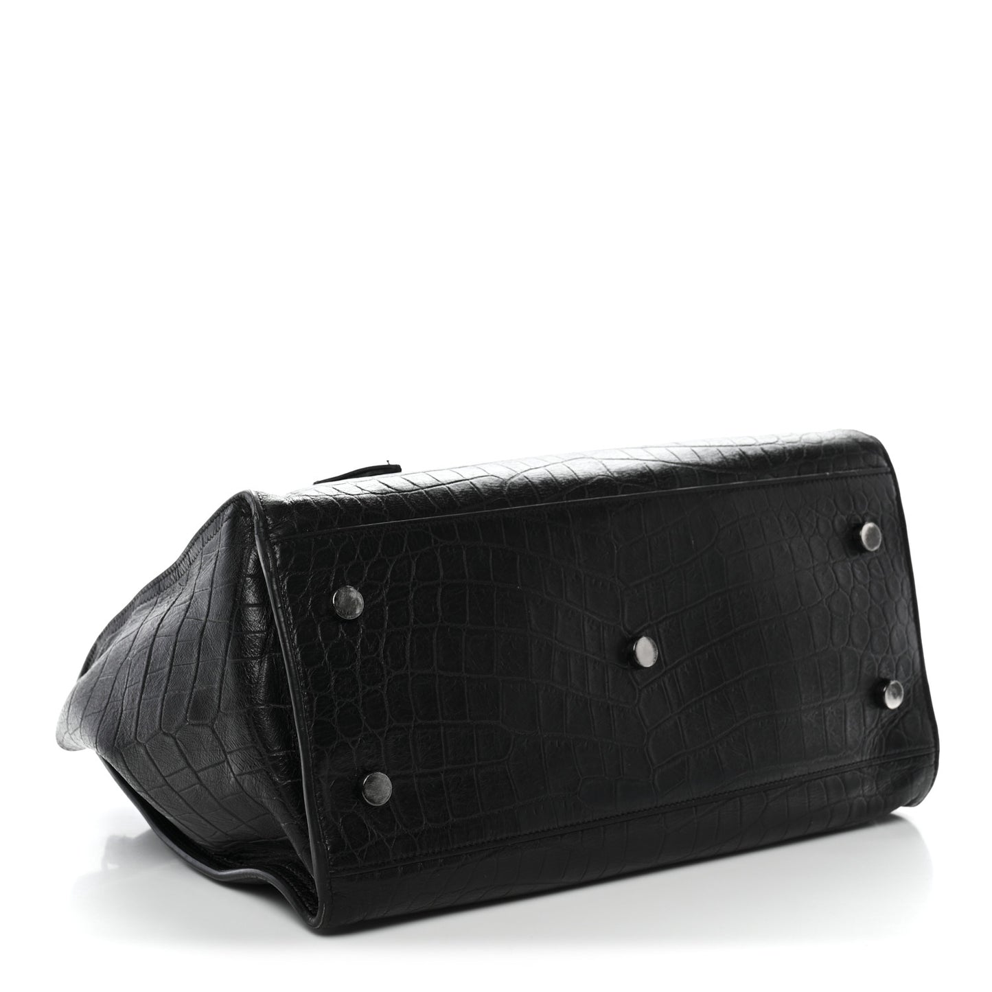 Calfskin Crocodile Embossed Small Monogram Cabas Black