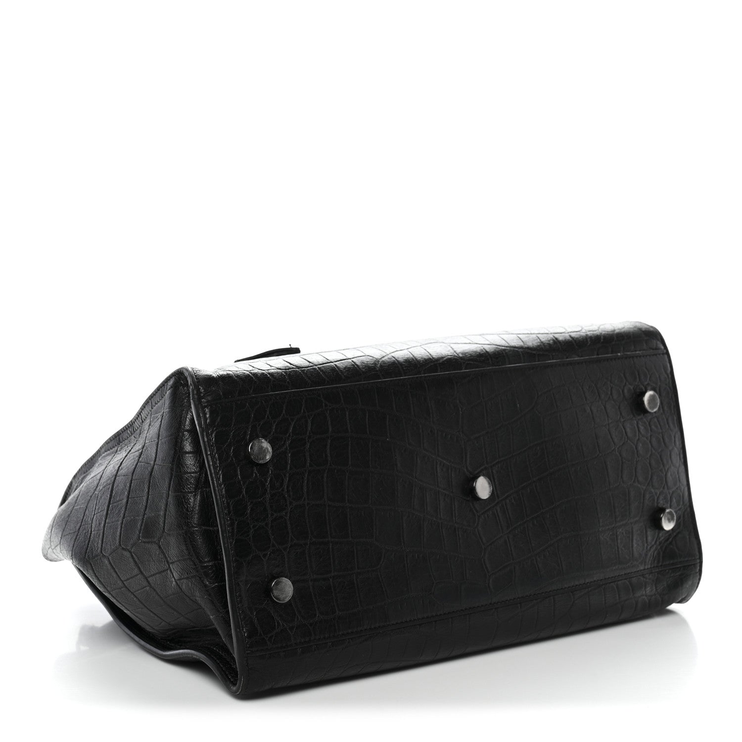 Saint Laurent Calfskin Crocodile Embossed Small Monogram Cabas Black 4 of 21