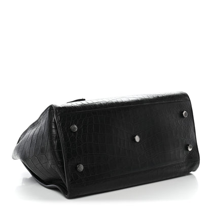 Saint Laurent Calfskin Crocodile Embossed Small Monogram Cabas Black 4 of 21