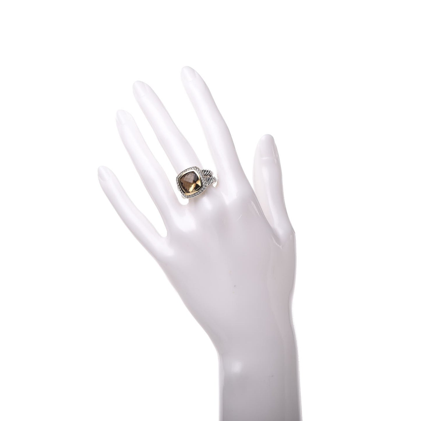Sterling Silver 18K Yellow Gold Diamond Smoky Quartz 11mm Albion Ring 54 7