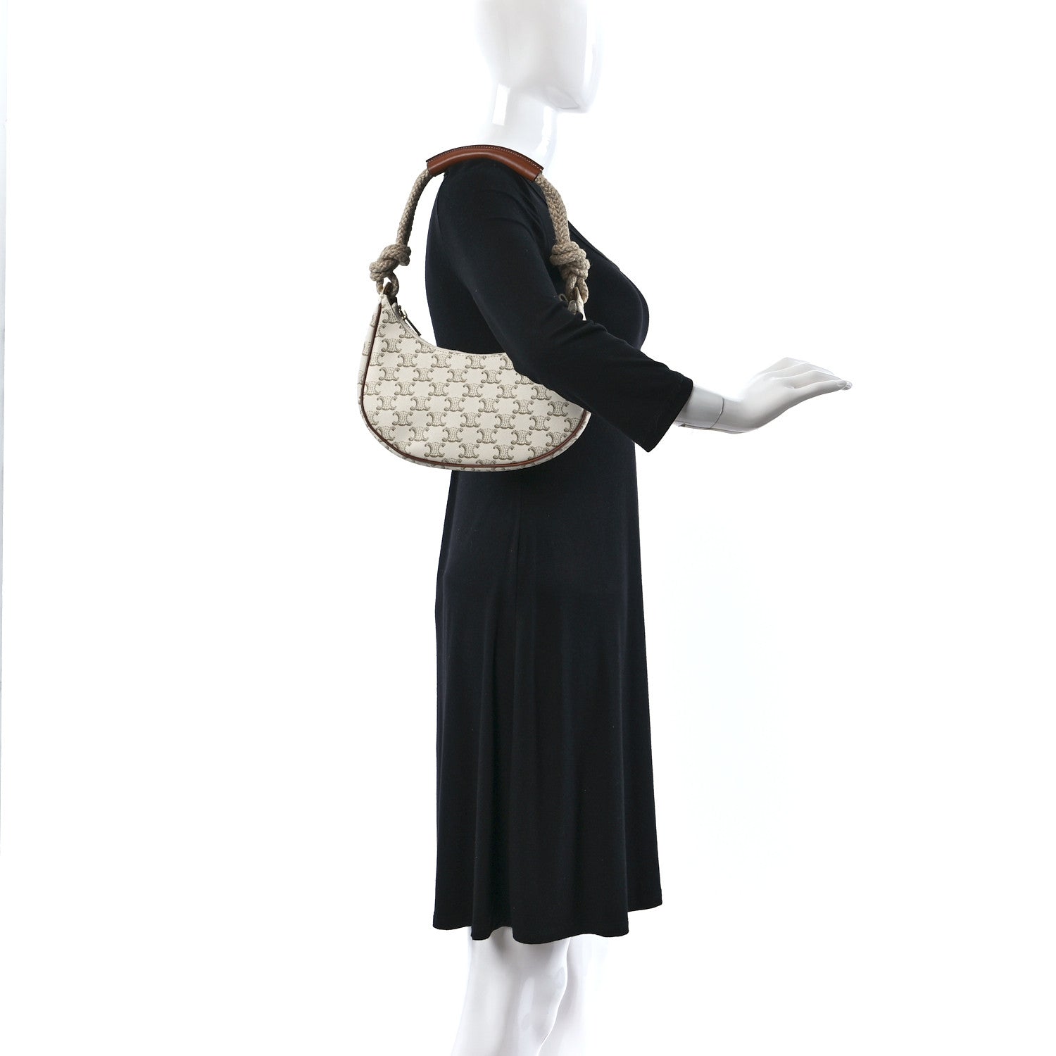 Celine Canvas Calfskin Ava Rope Triomphe Shoulder Bag White 2 of 12