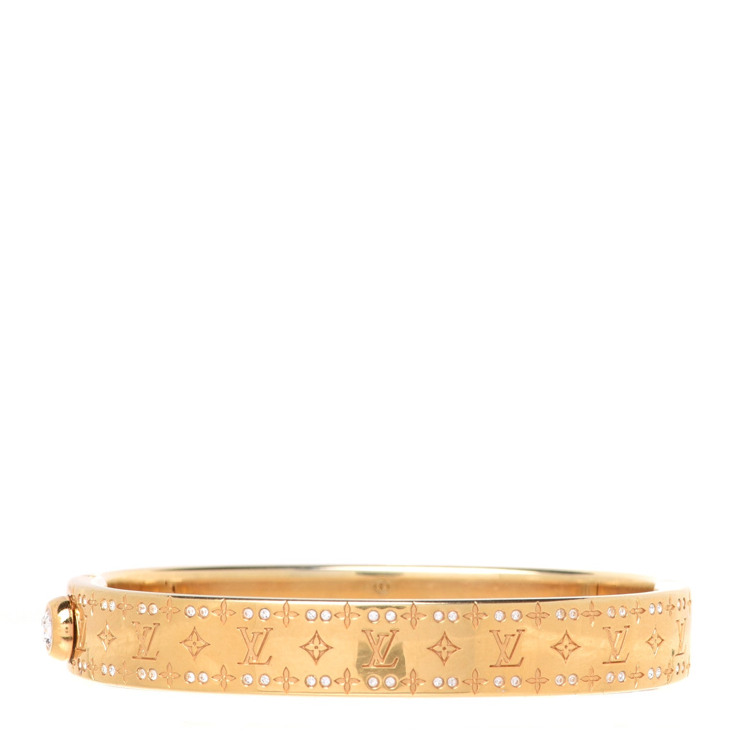 Louis Vuitton Brass Crystal Monogram Nanogram Strass Cuff S Gold 1 of 6