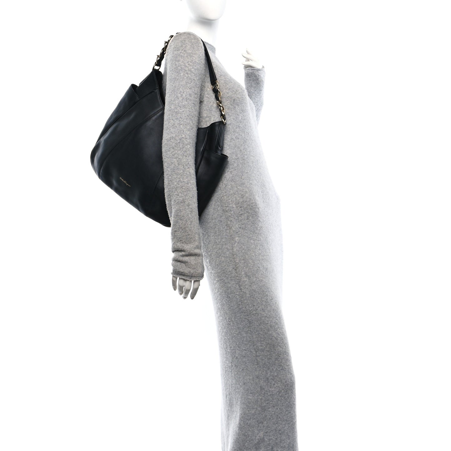 Calfskin Elle Gancini Chain Hobo Black