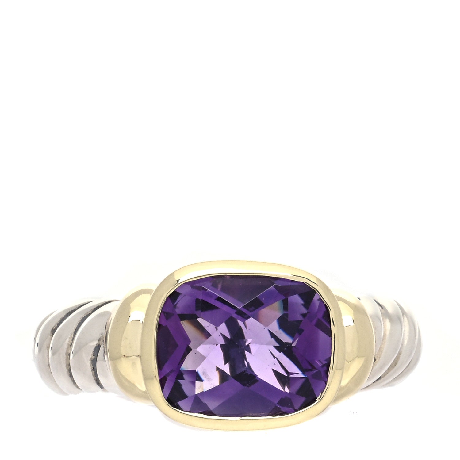 David Yurman Sterling Silver 14K Yellow Gold Amethyst 10mm Noblesse Ring 57 8 1 of 5