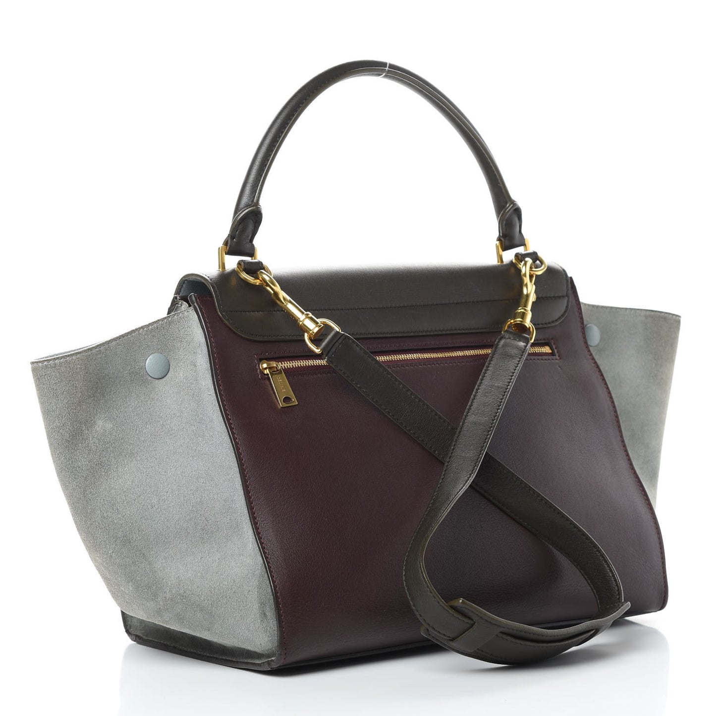 Smooth Calfskin Suede Medium Tri-Color Trapeze Dark Grey