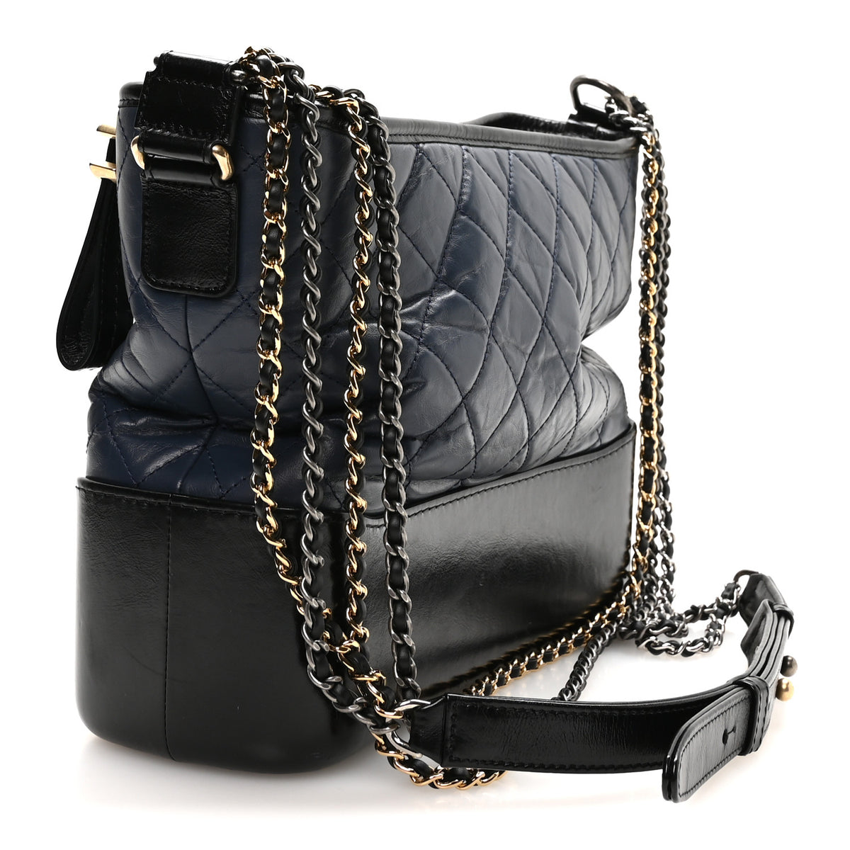 Chanel Aged Calfskin Quilted Medium Gabrielle Hobo Navy Black 4 of 19