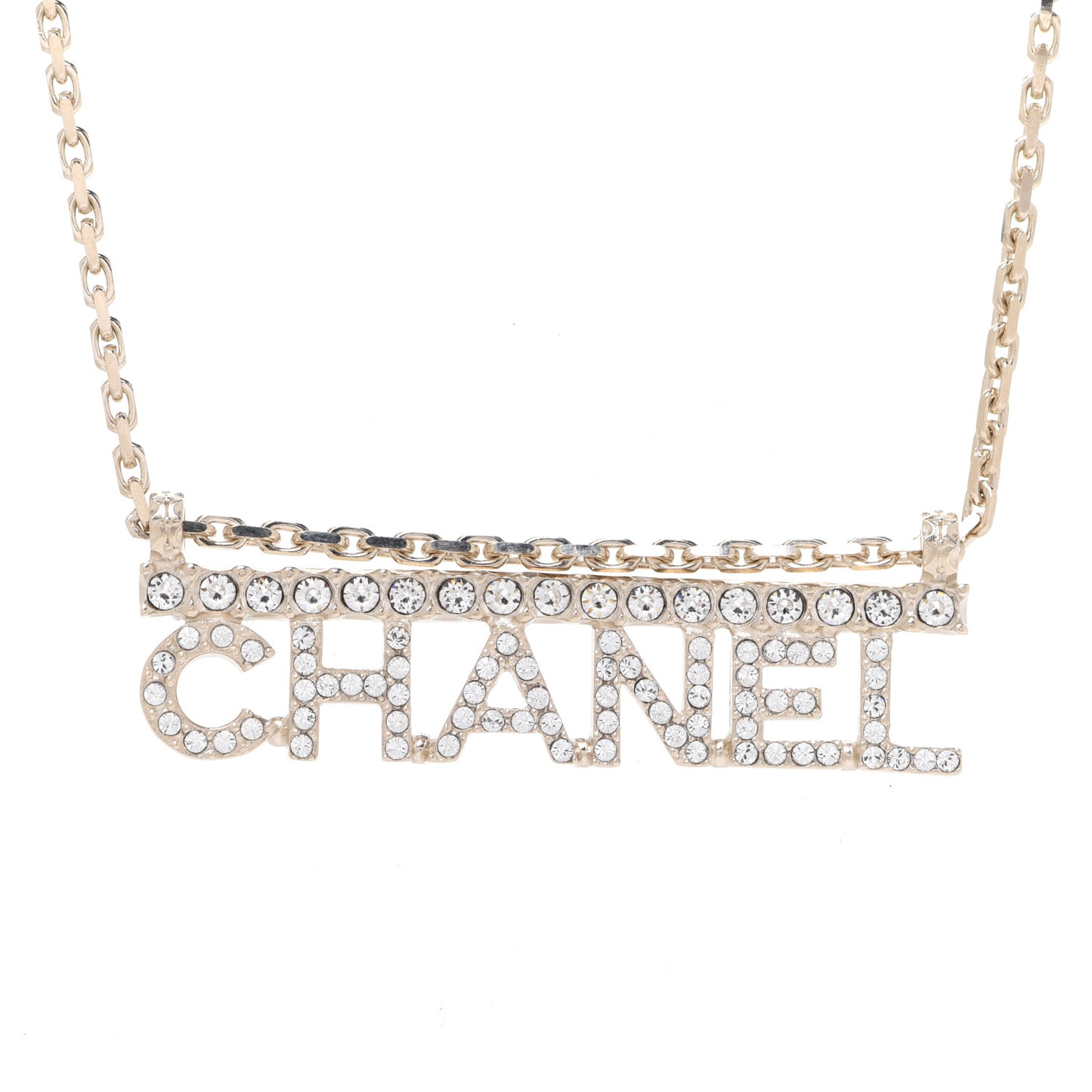 Metal Crystal Logo Necklace Gold