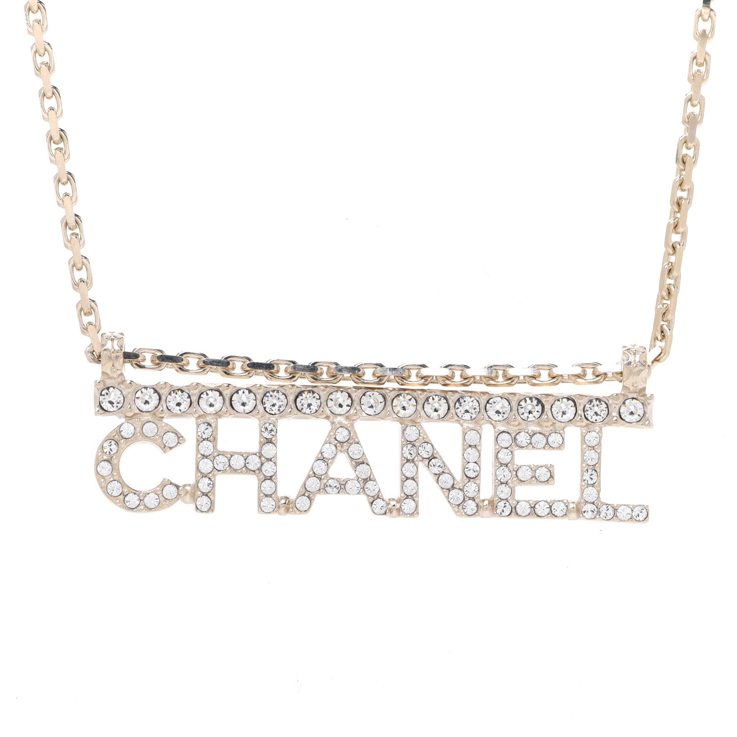 Chanel Metal Crystal Logo Necklace Gold 4 of 6