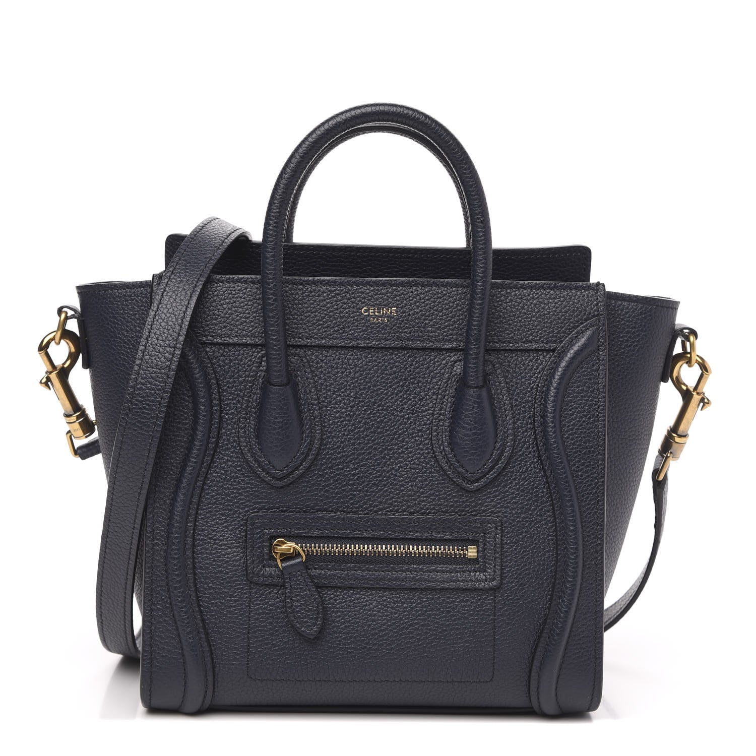 Celine Drummed Calfskin Nano Luggage Navy Blue 1 of 10