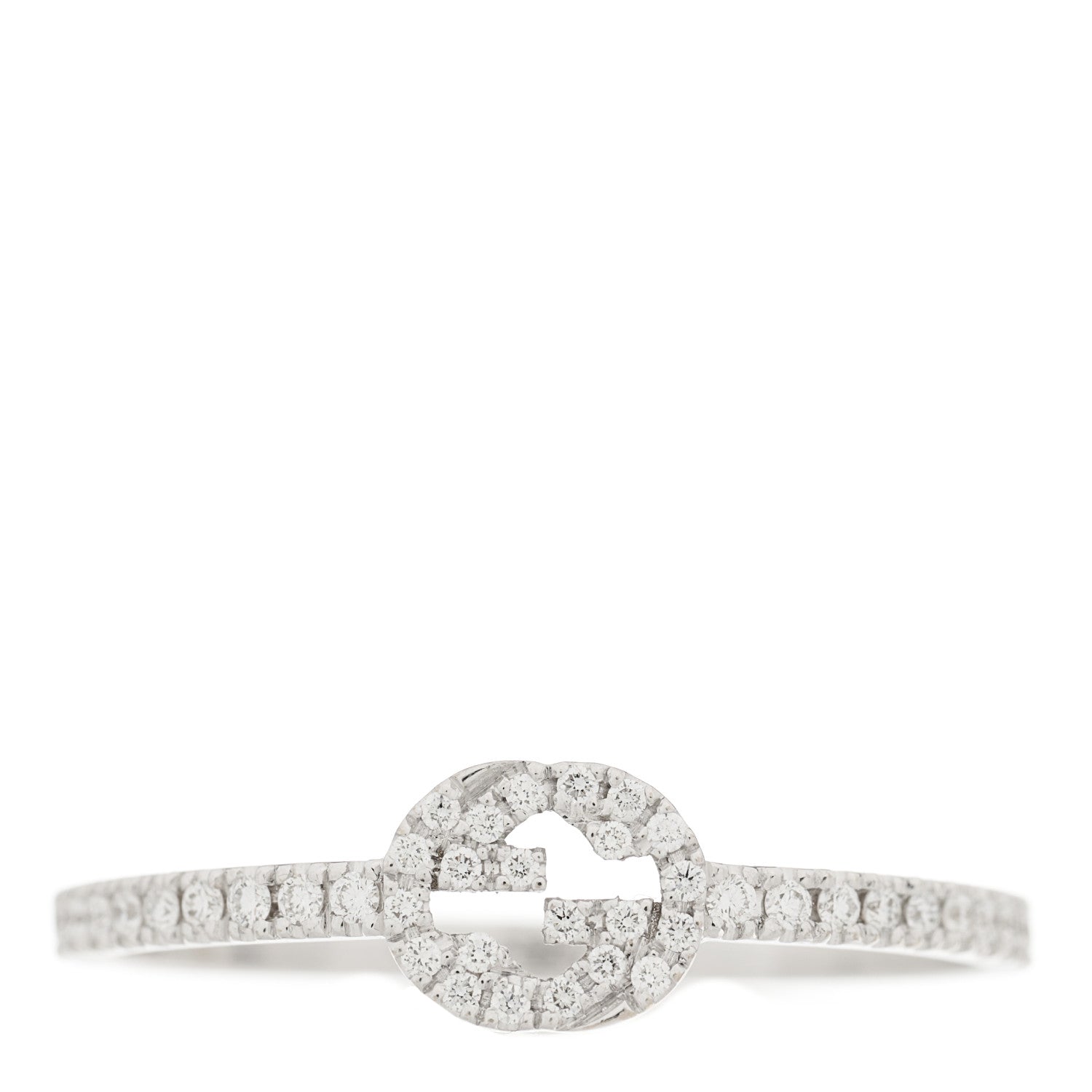 Gucci 18K White Gold Diamond Interlocking G Ring 57 8 1 of 7
