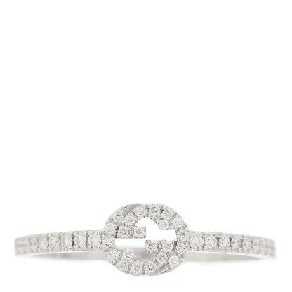 Gucci 18K White Gold Diamond Interlocking G Ring 57 8 1 of 7