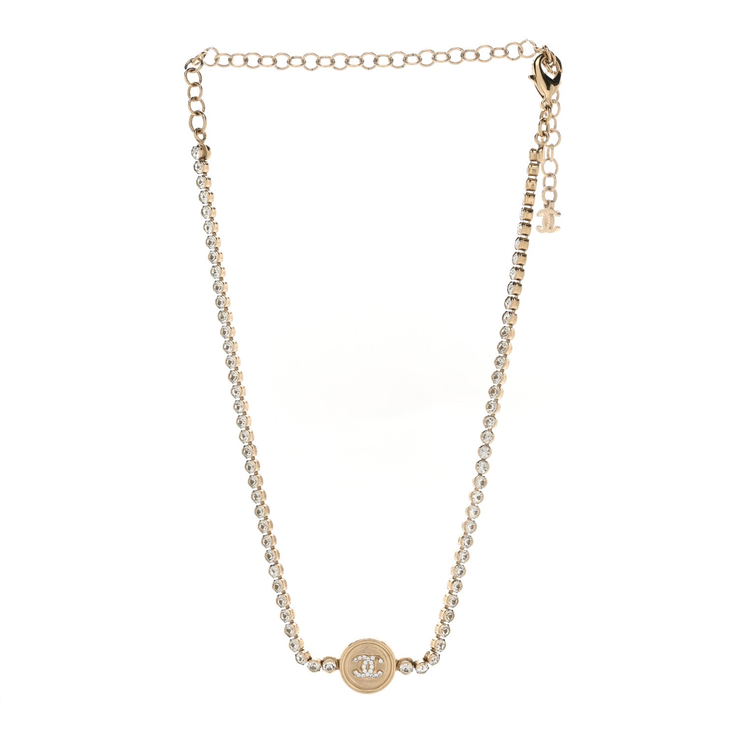 Chanel Crystal CC Chain Short Necklace Gold 3 of 5
