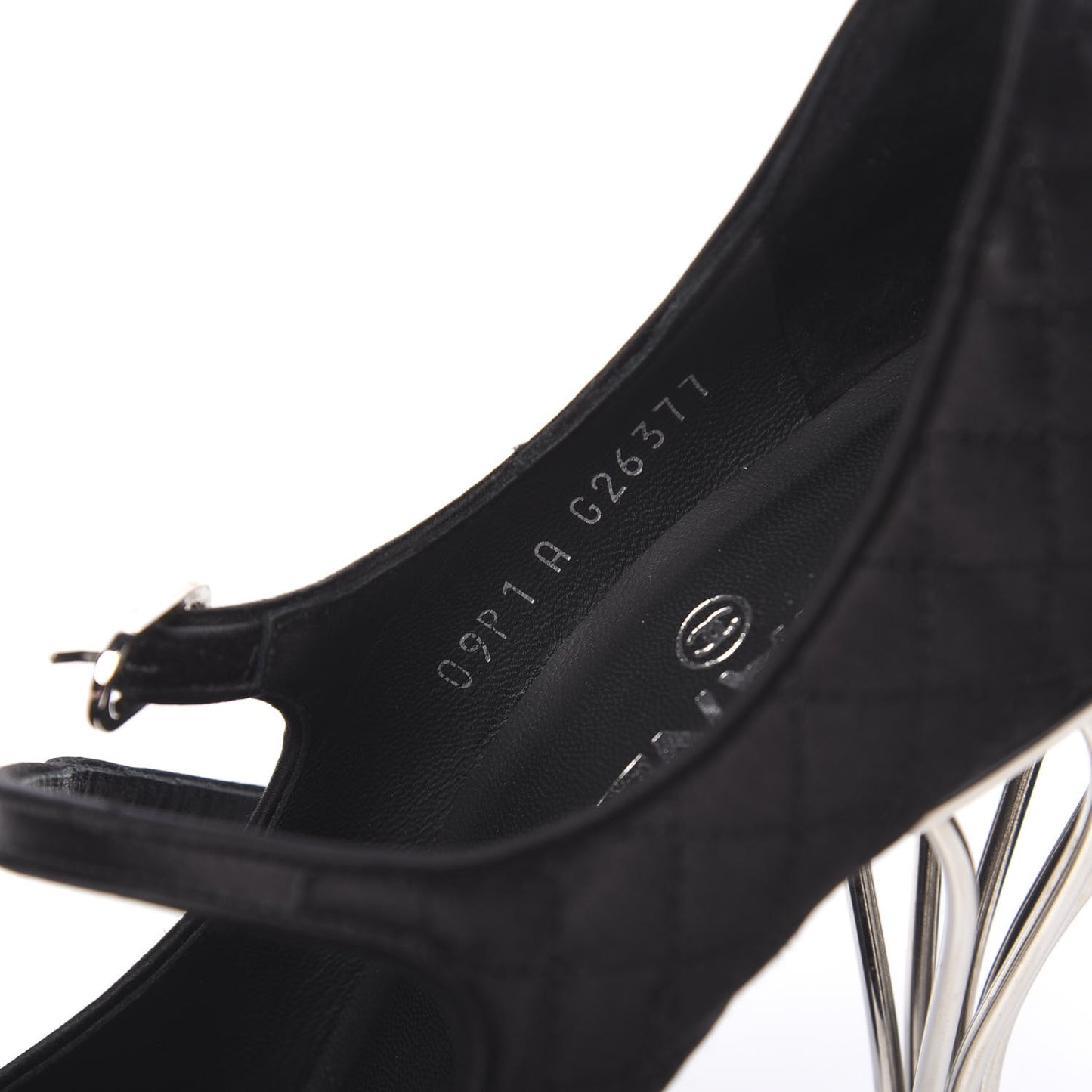 Satin Quilted Metallic Calfskin Cap Toe Mary Jane Pumps 38.5 Black