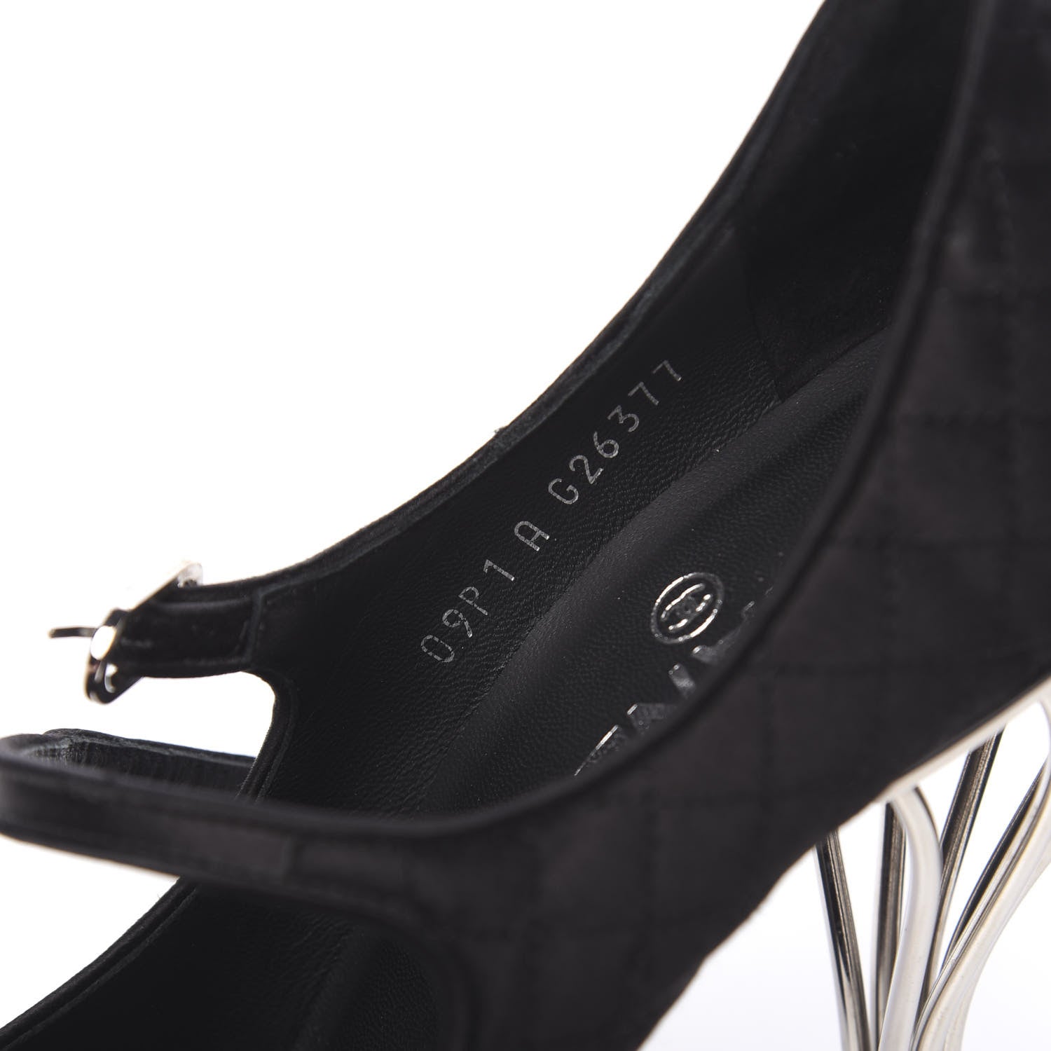 Chanel Satin Quilted Metallic Calfskin Cap Toe Mary Jane Pumps 38.5 Black 8 of 13