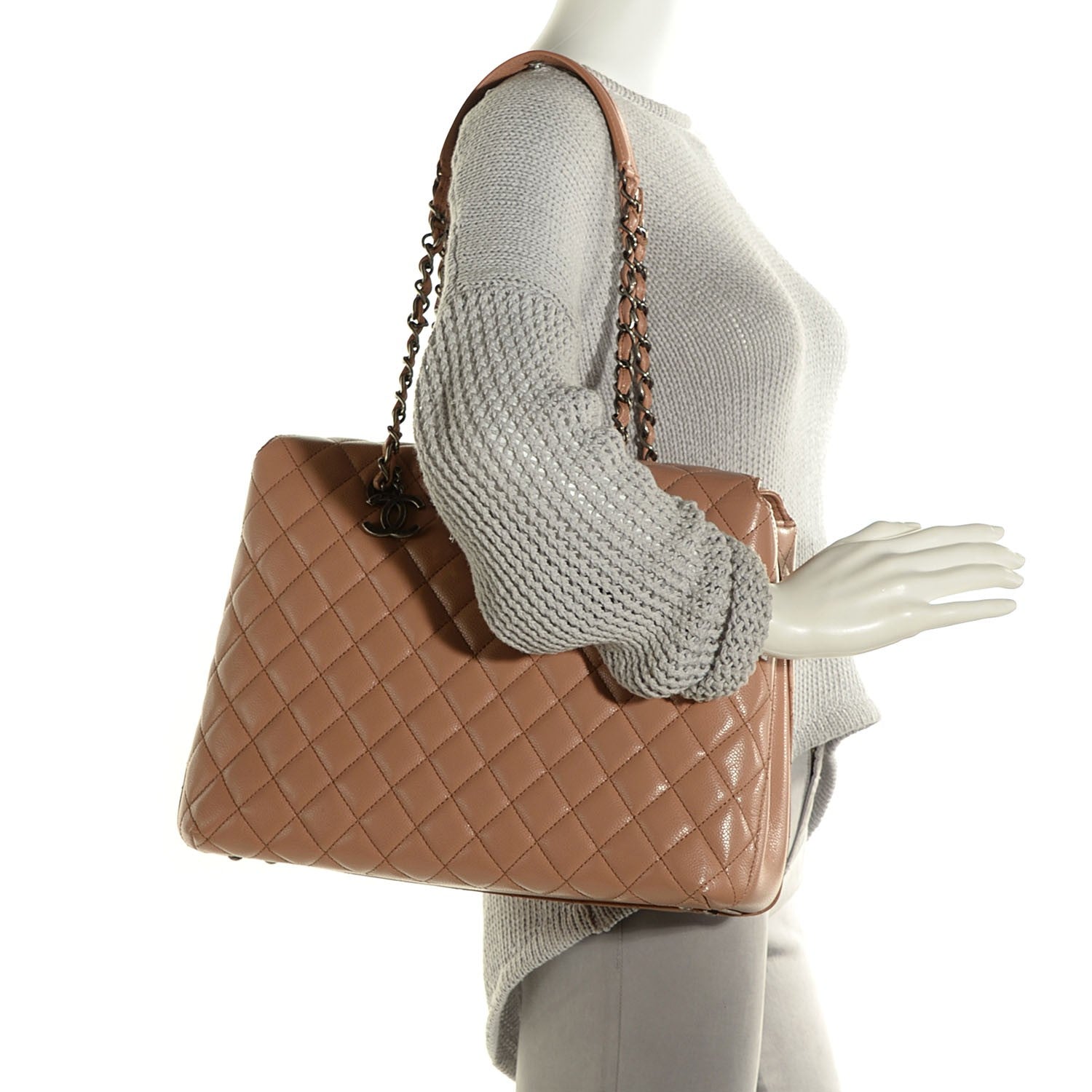 Chanel Caviar Quilted City Shopping Tote Beige 9 of 14