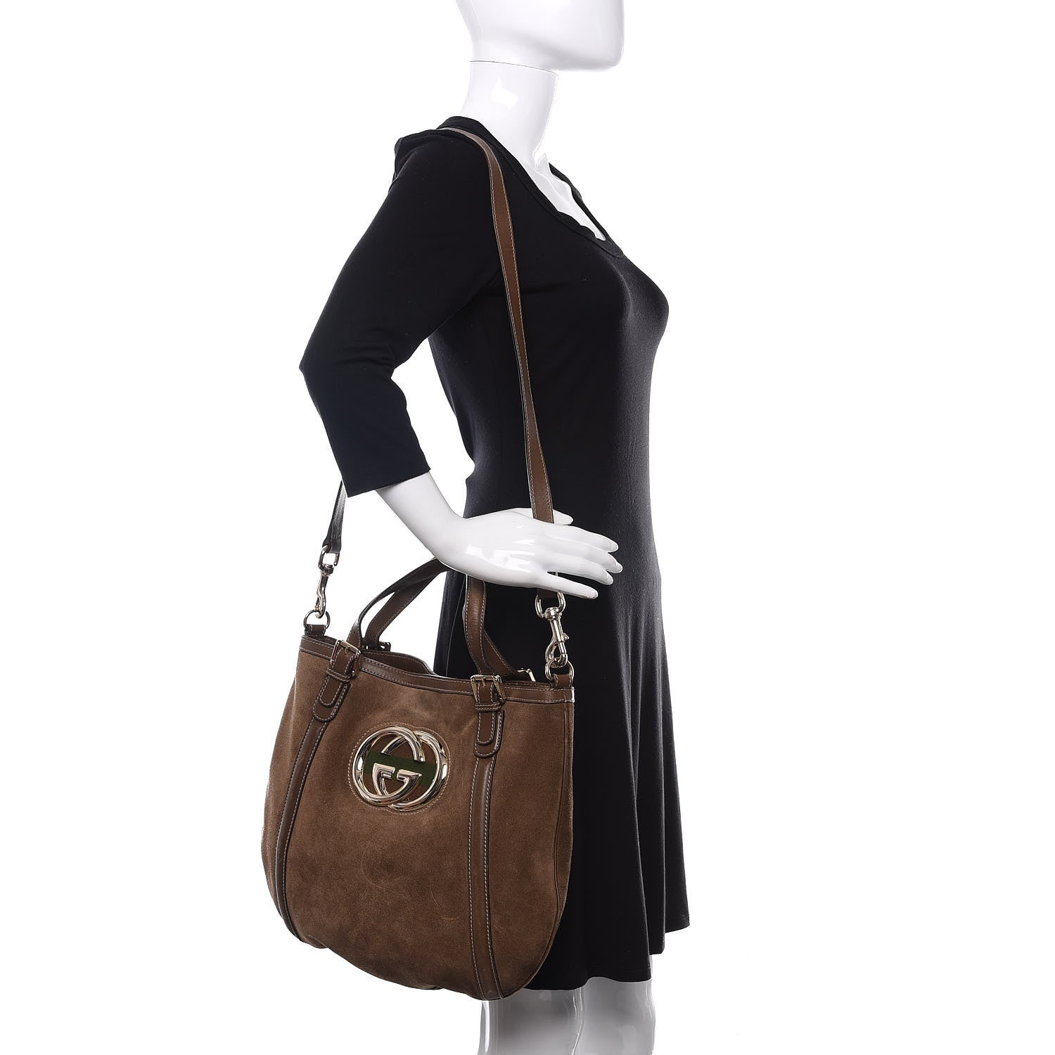 Gucci Suede Medium Britt Tote Brown 2 of 18