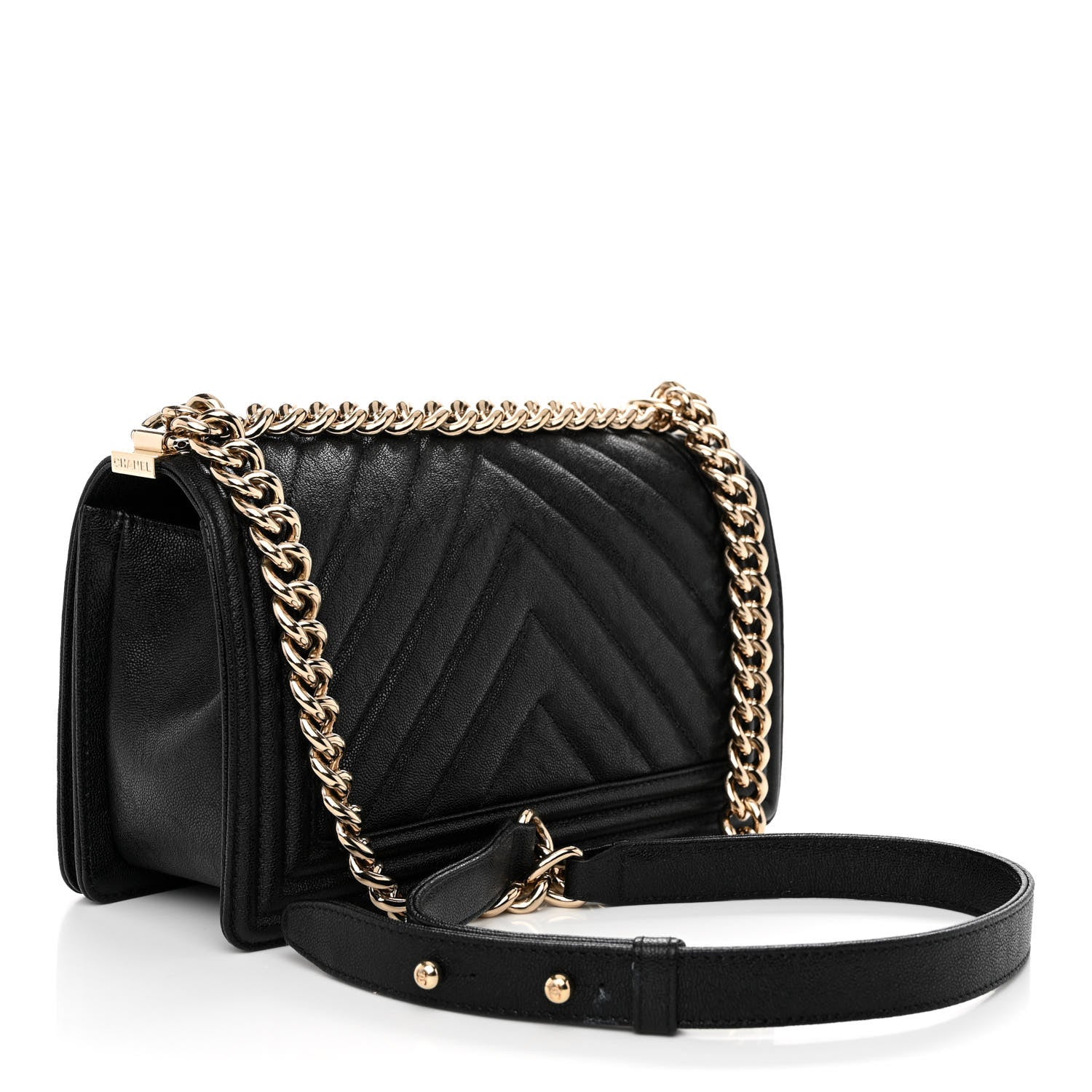 Chanel Caviar Chevron Quilted Medium Boy Flap Black 3 of 11