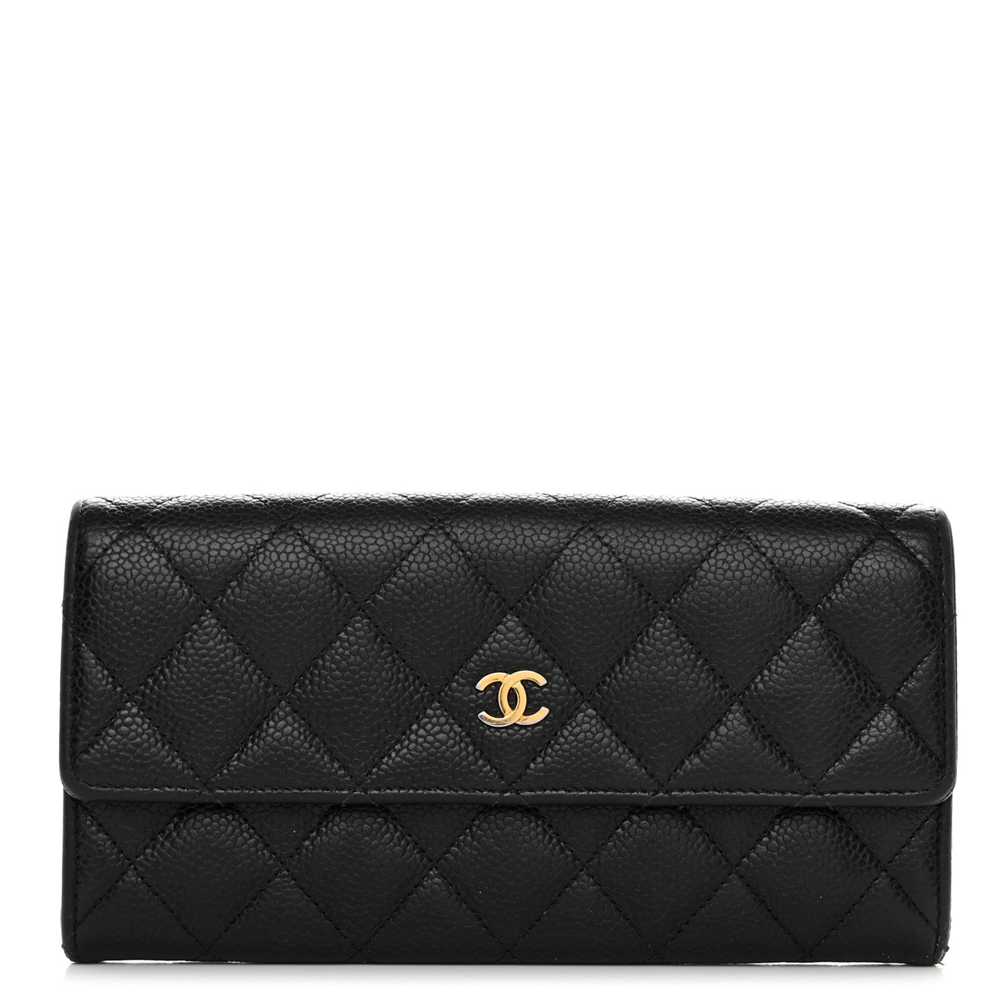 Caviar Quilted Large Gusset Flap Wallet Black