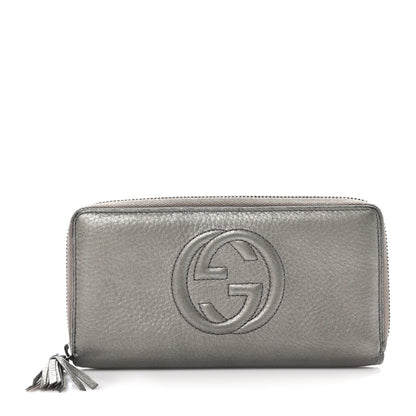 Gucci Metallic Pebbled Calfskin Soho Zip Around Wallet Sasso 1 of 11