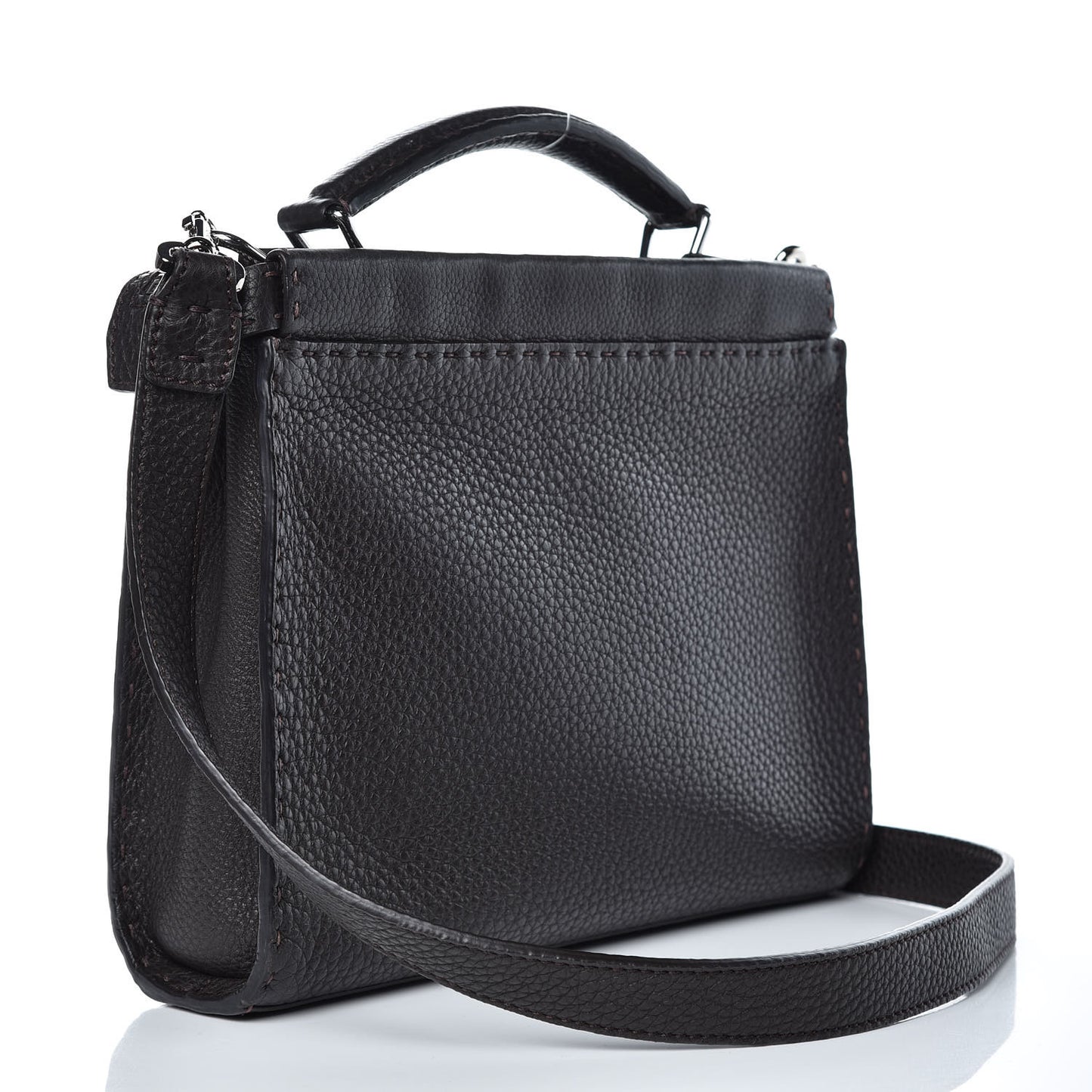 Calfskin Romano Selleria Mini Peekaboo Iconic Fit Satchel Brown