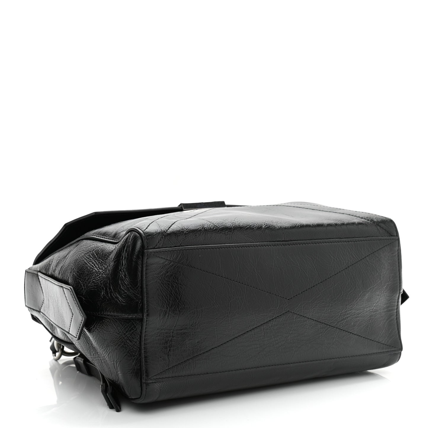 Creased Patent Calfskin Medium ID Flap Black