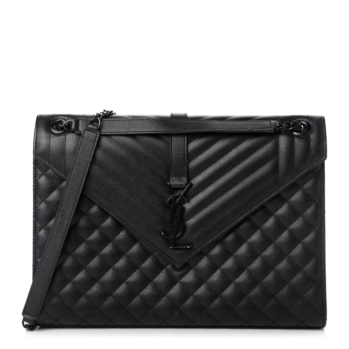 Grain De Poudre Textured Mixed Matelasse Large Triquilt Monogram Monochrome Satchel Black