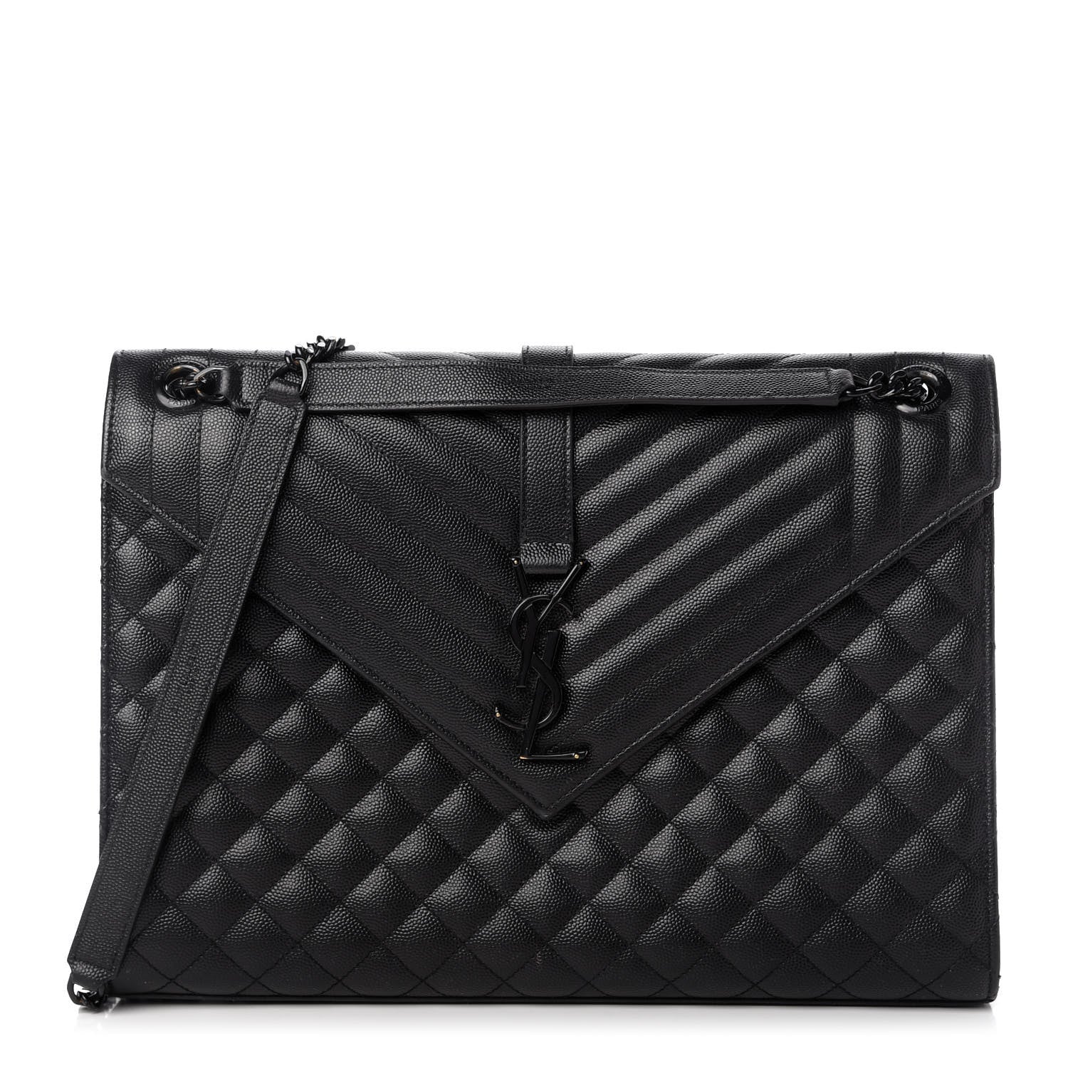 Saint Laurent Grain De Poudre Textured Mixed Matelasse Large Triquilt Monogram Monochrome Satchel Black 1 of 11