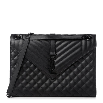Saint Laurent Grain De Poudre Textured Mixed Matelasse Large Triquilt Monogram Monochrome Satchel Black 1 of 11