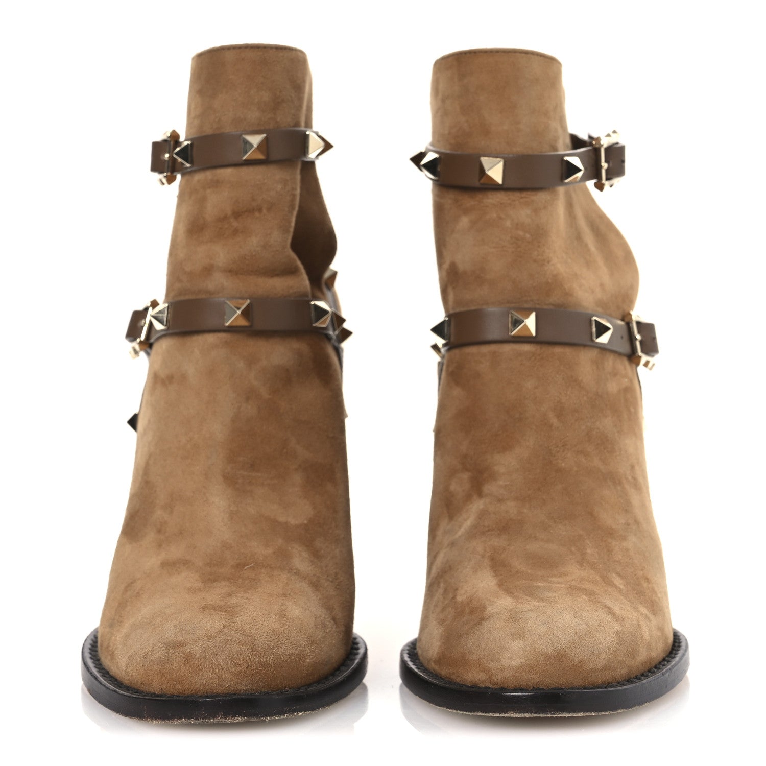 Valentino Garavani Suede Rockstud Double Buckle 100mm Block Heel Ankle Boots 36.5 Nocciola 3 of 12