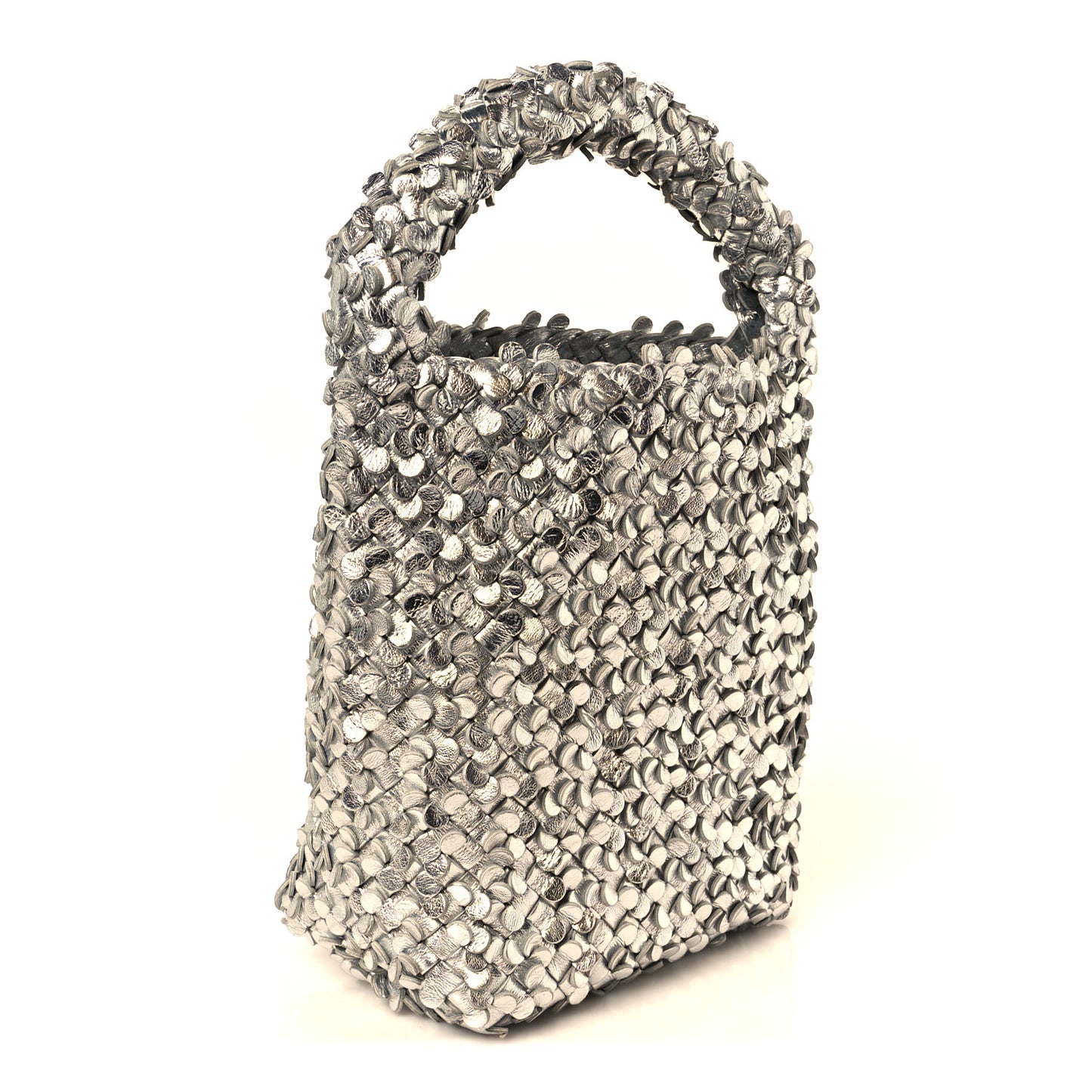 Laminated Nappa Intreccio Paillettes Small Cabat Bucket Silver