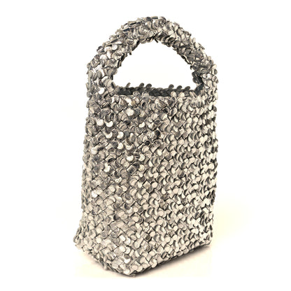 Bottega Veneta Laminated Nappa Intreccio Paillettes Small Cabat Bucket Silver 4 of 12