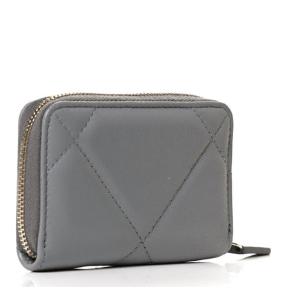 Chanel Lambskin Quilted Chanel 19 Zip Around Coin Purse Wallet Grey 3 of 12