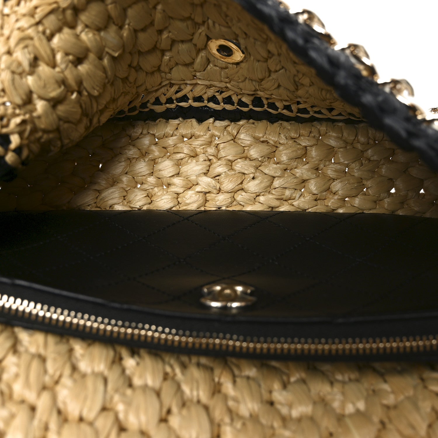 Chanel Raffia Chain Venice Beach Flap Bag Beige Black 5 of 12
