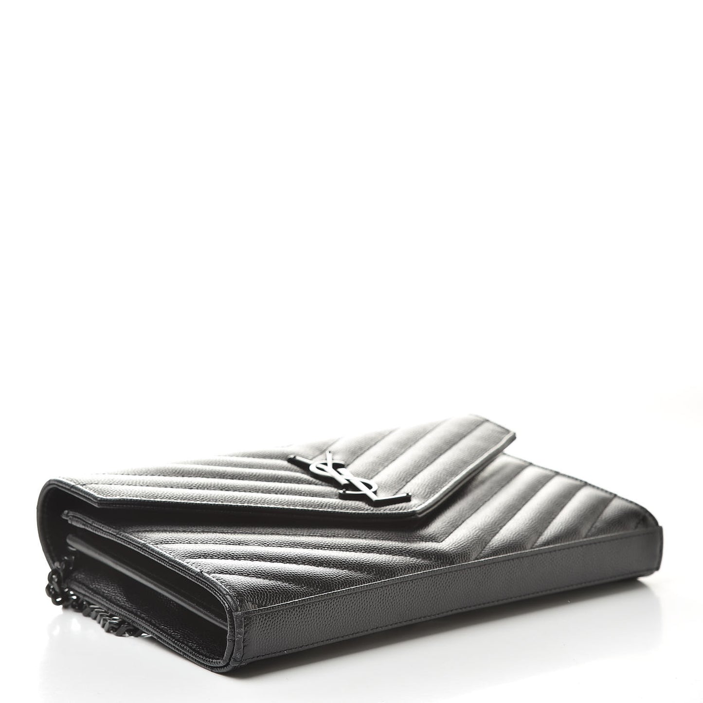 Grain De Poudre Matelasse Chevron Monogram Chain Wallet Black