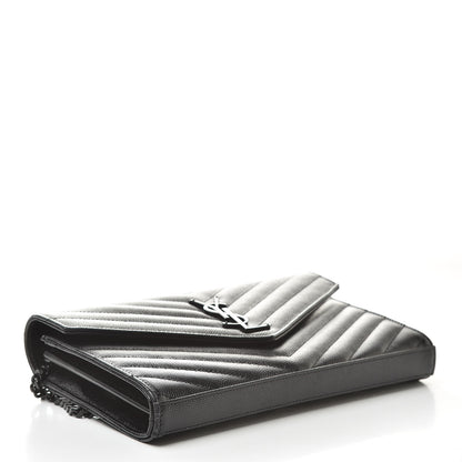 Saint Laurent Grain De Poudre Matelasse Chevron Monogram Chain Wallet Black 4 of 12