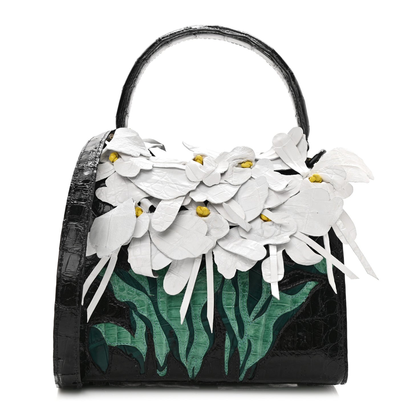 Crocodile Floral Lily Top Handle Bag