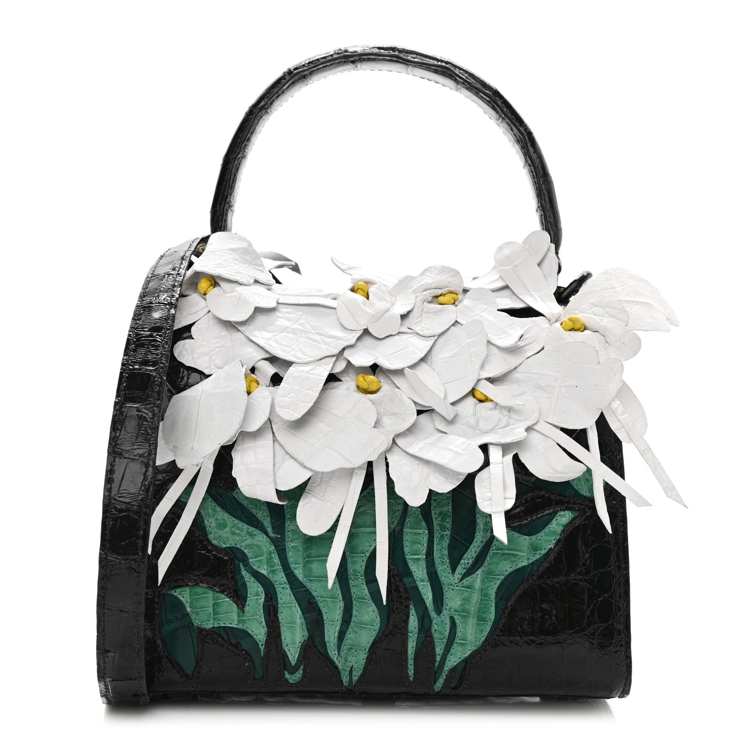 Nancy Gonzalez Crocodile Floral Lily Top Handle Bag 1 of 10