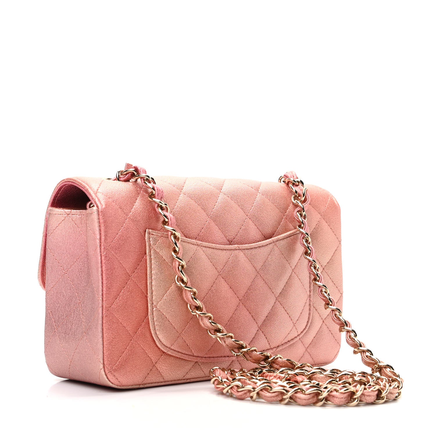 Chanel Metallic Lambskin Quilted Ombre Mini Rectangular Flap Pink 3 of 9