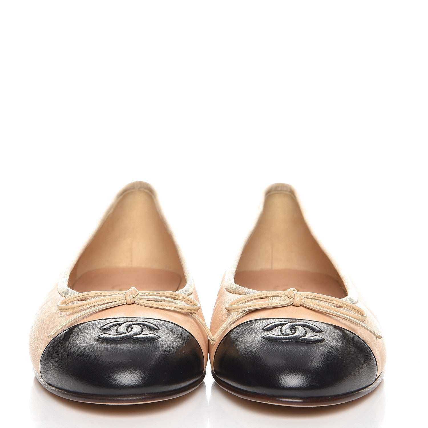 Chanel Lambskin Cap Toe CC Ballerina Flats 40 Beige Black 3 of 9