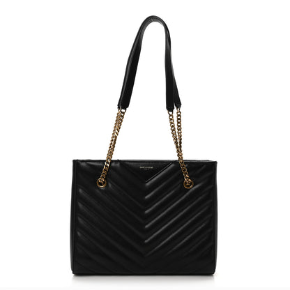 Saint Laurent Grain de Poudre Matelasse Chevron Medium Tribeca Shopping Bag Black 1 of 10